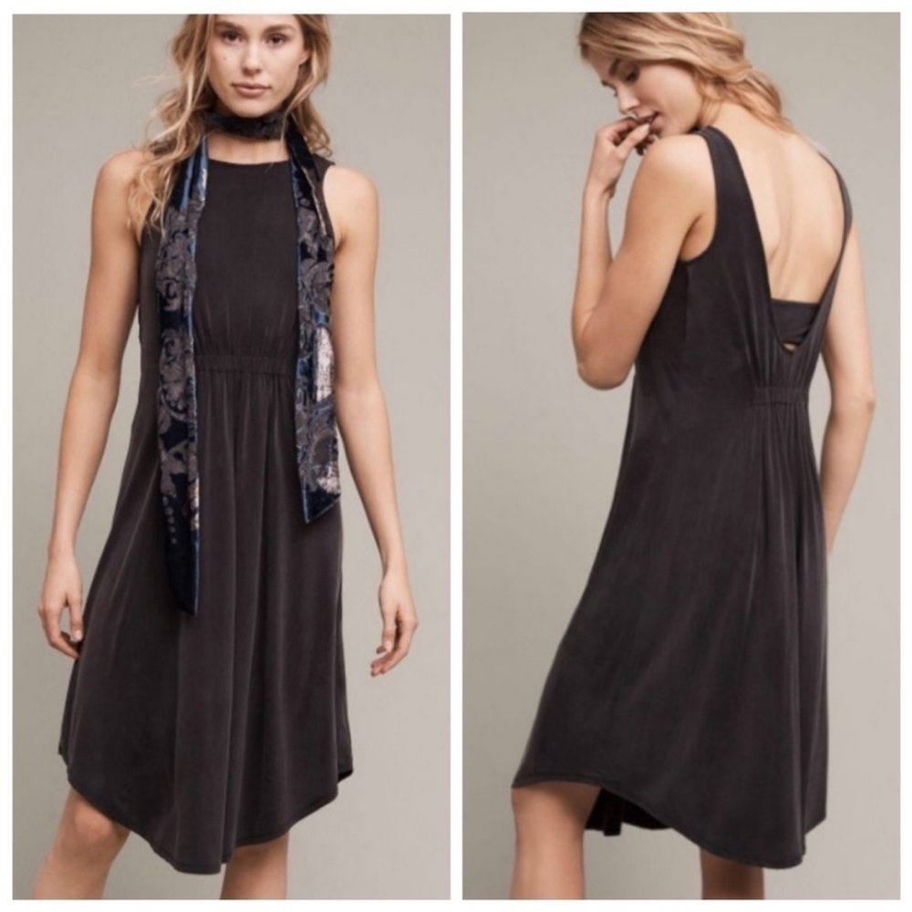 Anthro Moulinette Soeurs Lizzy Open Back Sleeveless Mini Dress Gray Sz M P